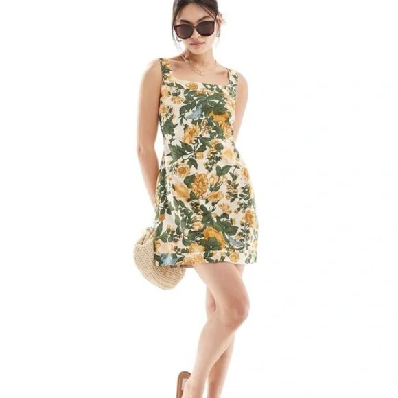 Abercrombie and Fitch Green Floral Linen Dress - Picture 1 of 5